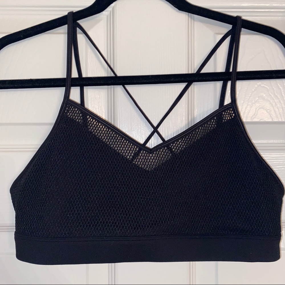 Black ALO sports bra with mesh